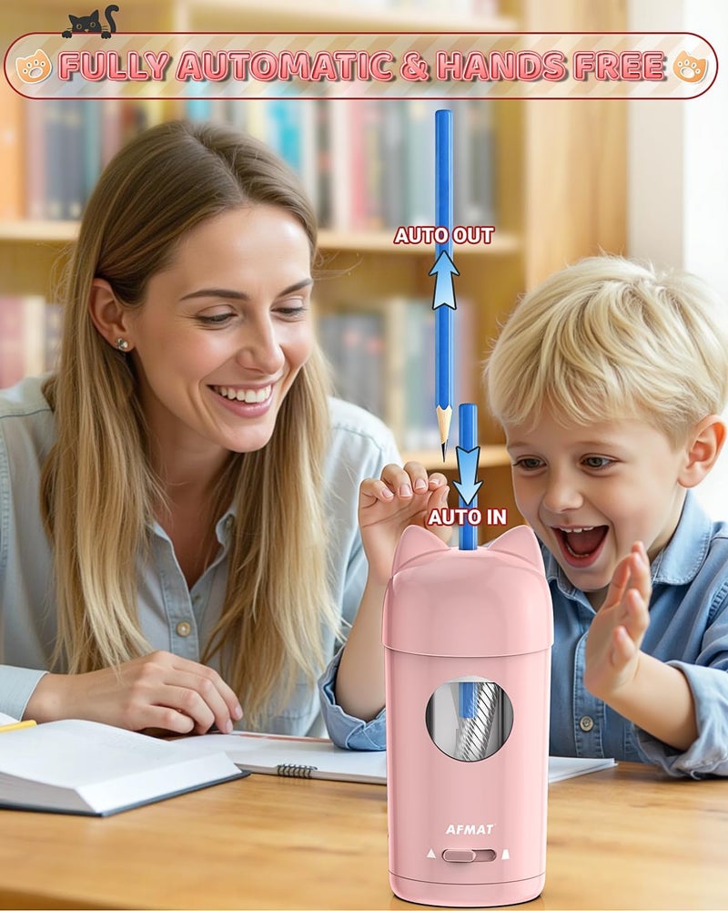 AFMAT Electric Pencil Sharpener, Pencil Sharpener for Classroom, Auto in & Out, Fully Automatic for φ7-8mm Pencils, Rechargeable & Cordless, Kids Pencil Sharpeners for Classroom Home School PSX9 - Image 2